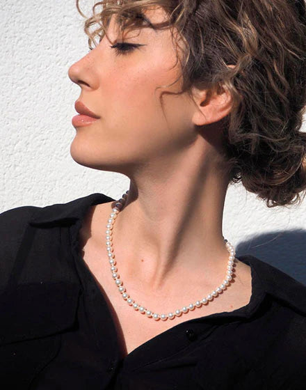 Collar de perla elegante en plata - 45 cm - 6 mm