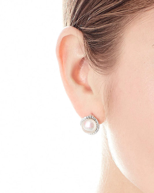 Pendientes de Botón Perla 10mm y Circonitas Exquisite en plata