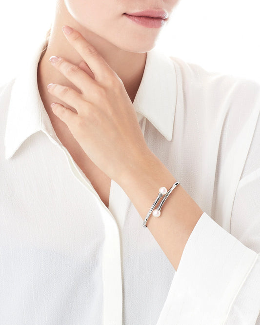 Brazalete Dos Perlas Galatea en plata