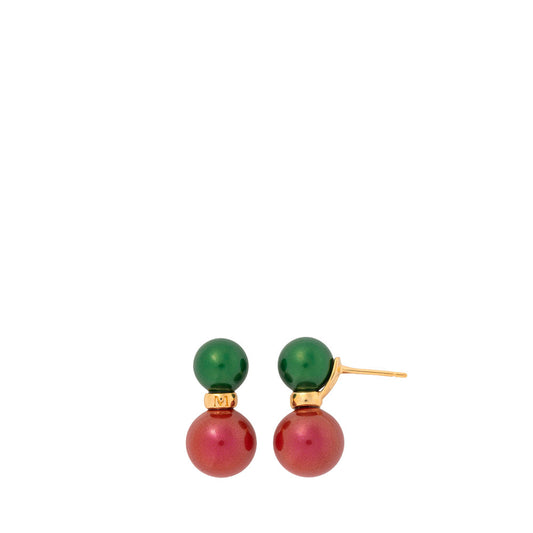 Pendientes Doble Perla Verde y Roja Twins & Triplets en plata