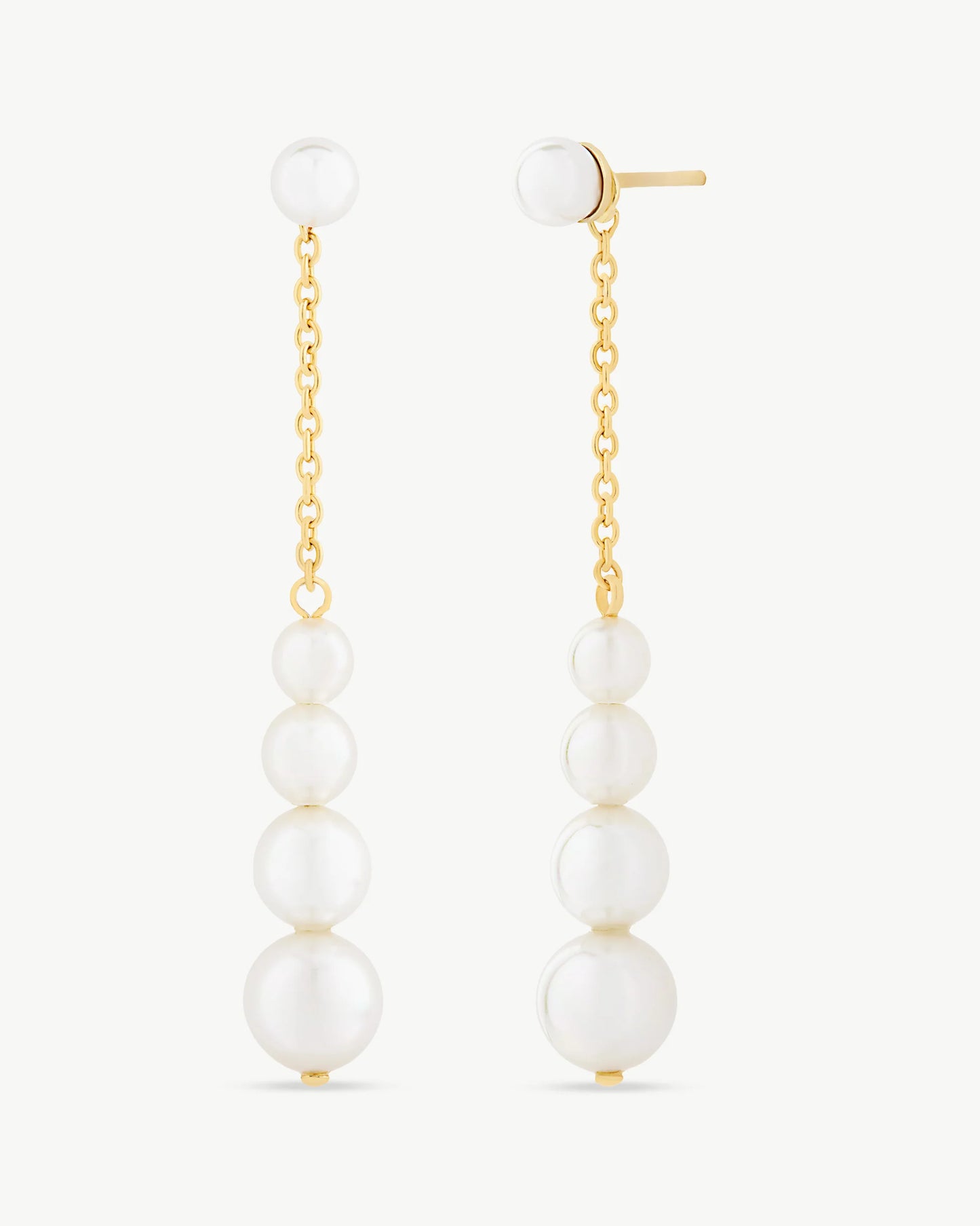 Pendientes Largos Cadena Dorada y Perlas Petit en plata