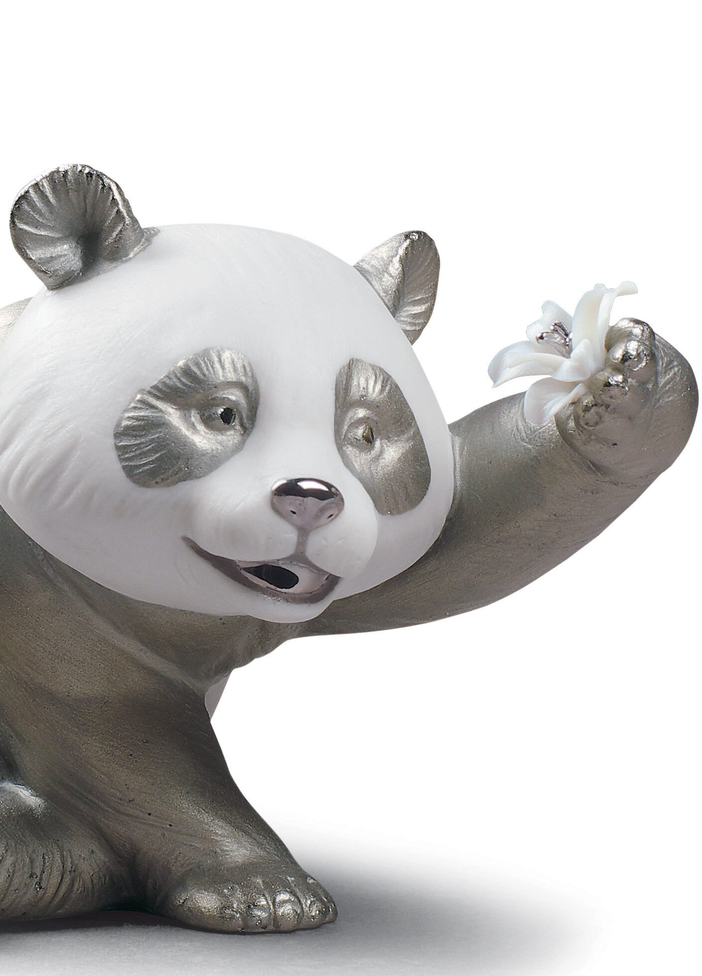 01009091 | Figura oso Panda jovial. Lustre plata