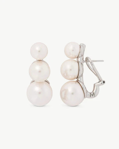 Pendientes Triple Perla Blanca Twins & Triplets en plata