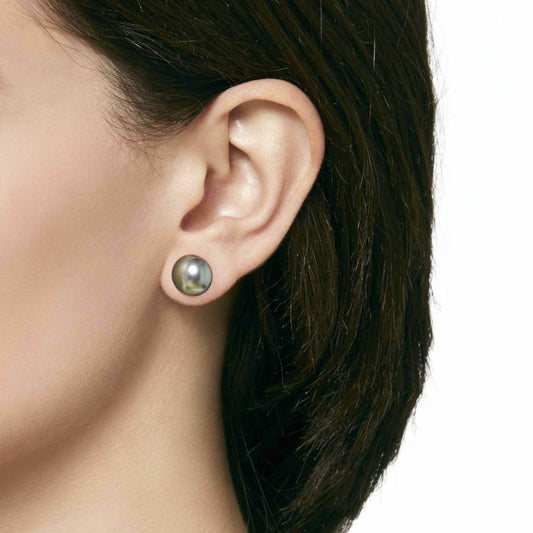 Pendiente con perla mabé gris 12mm en plata