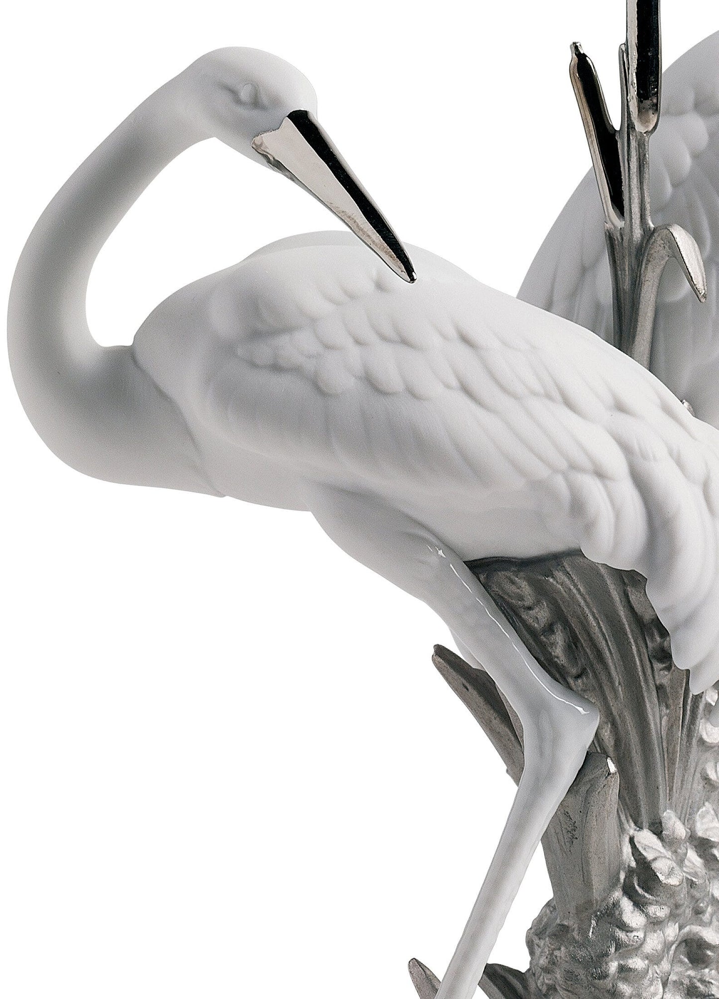 01007104 | Escultura Pareja de grullas airosas. Lustre plata