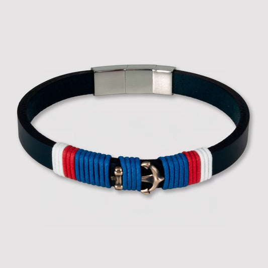 Pulsera "Heathrow" Ancla Nylon Tricolor Azul | Olliver Abbott