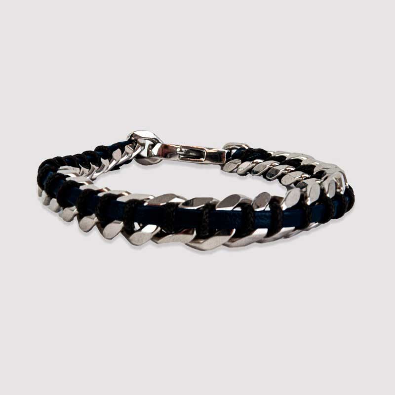 Pulsera "Stratford" Negro Steel Vegan leather | Olliver Abbott