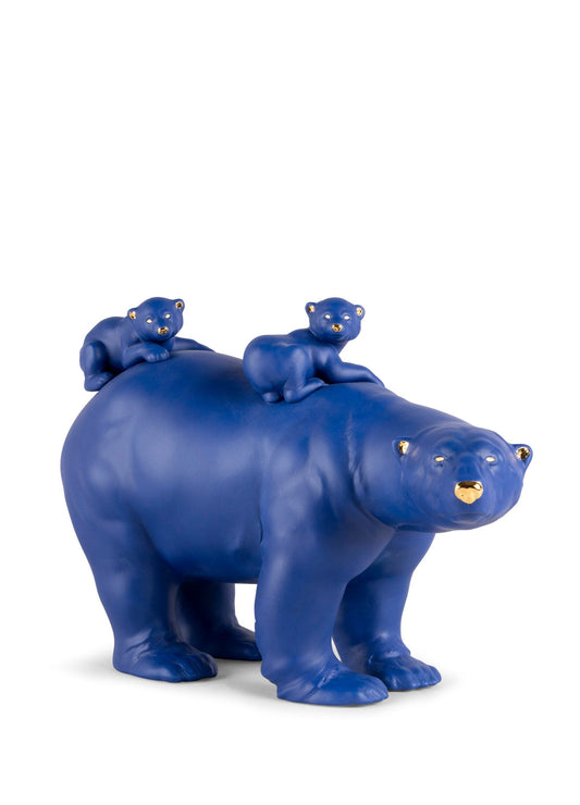 01009565 | Escultura Mamá osa y sus bebés (azul-dorado). Serie Limitada