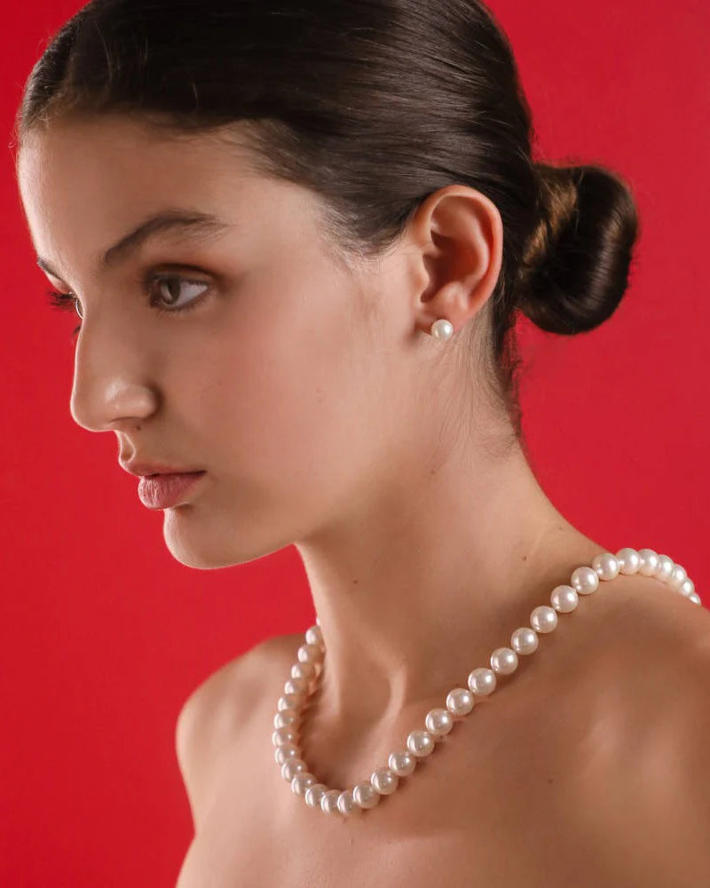 Collar de perla elegante en plata - 60 cm - 10 mm