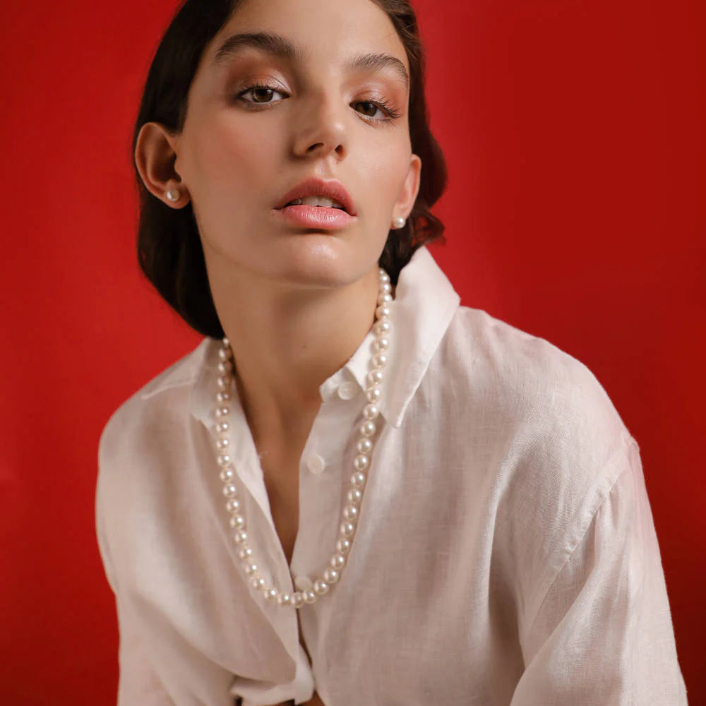 Collar de perla elegante en plata - 60 cm - 10 mm