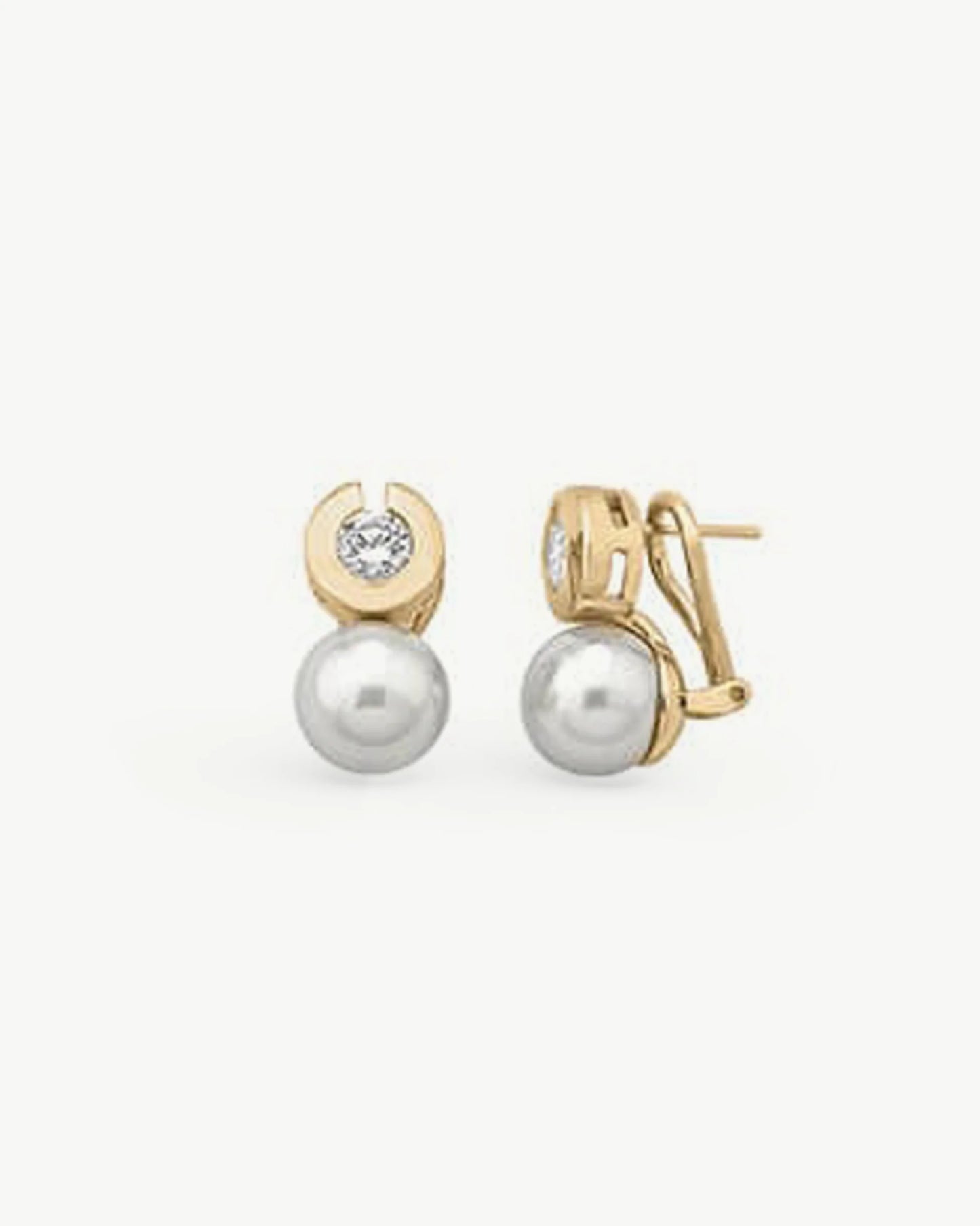 Pendientes Perla 10mm y Circonita Dorados Exquisite en plata