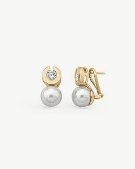 Pendientes Perla 10mm y Circonita Dorados Exquisite en plata