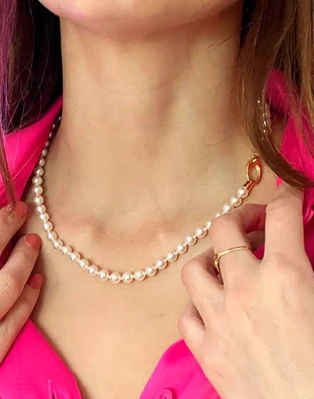 Collar de perla elegante en plata - 45 cm - 6 mm