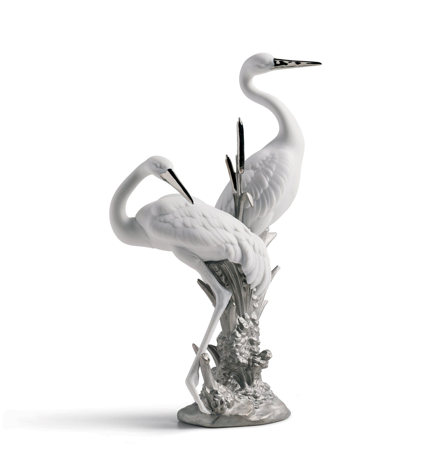 01007104 | Escultura Pareja de grullas airosas. Lustre plata