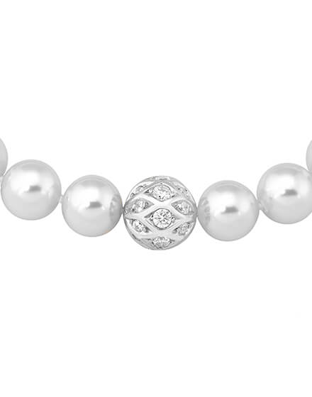 Pulsera Perlas 10mm y Circonitas Esfera en plata