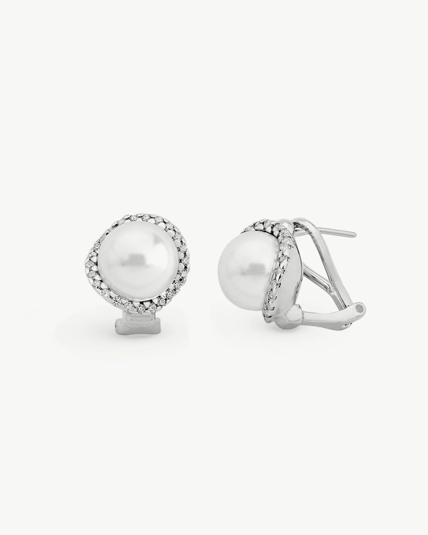 Pendientes de Botón Perla 10mm y Circonitas Exquisite en plata