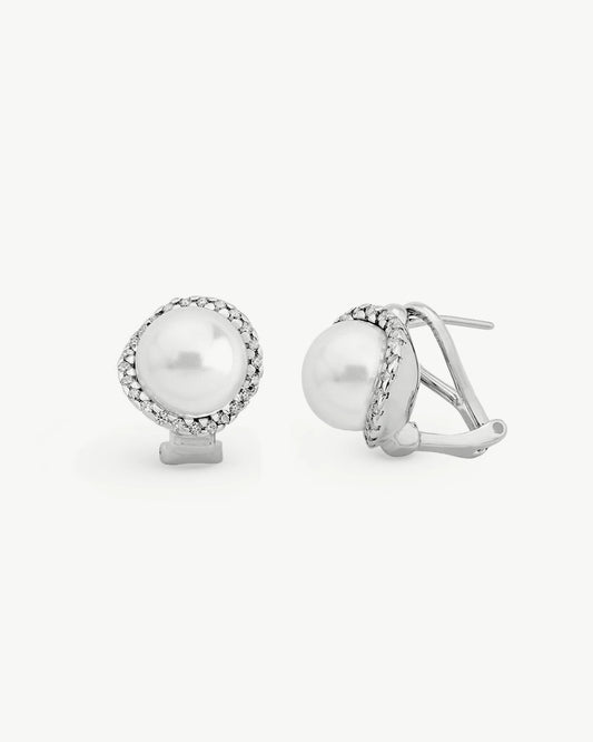 Pendientes de Botón Perla 10mm y Circonitas Exquisite en plata