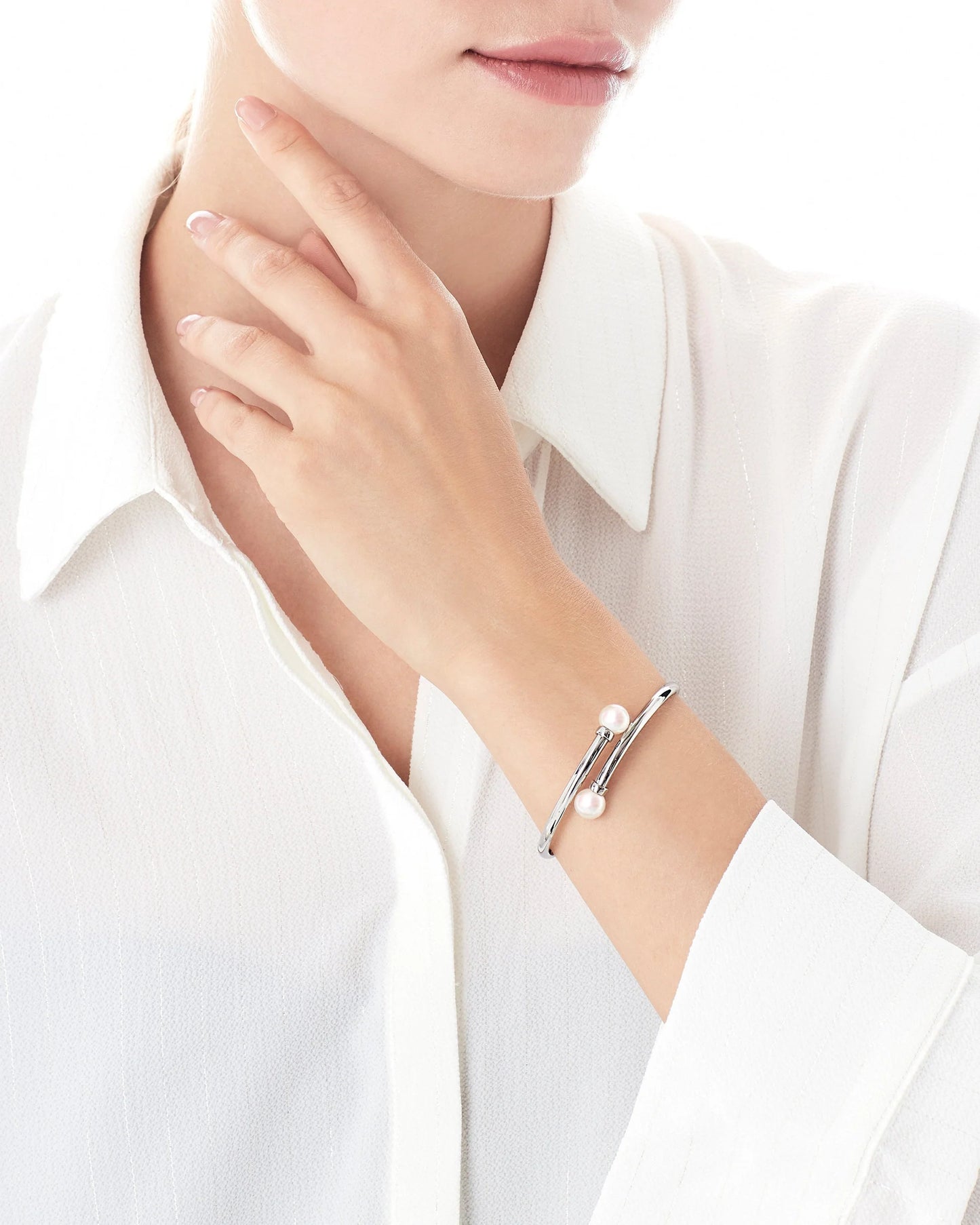 Brazalete Dos Perlas Galatea en plata
