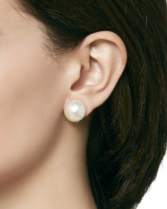 Pendientes Media Perla 14mm Blanca Mabé en plata