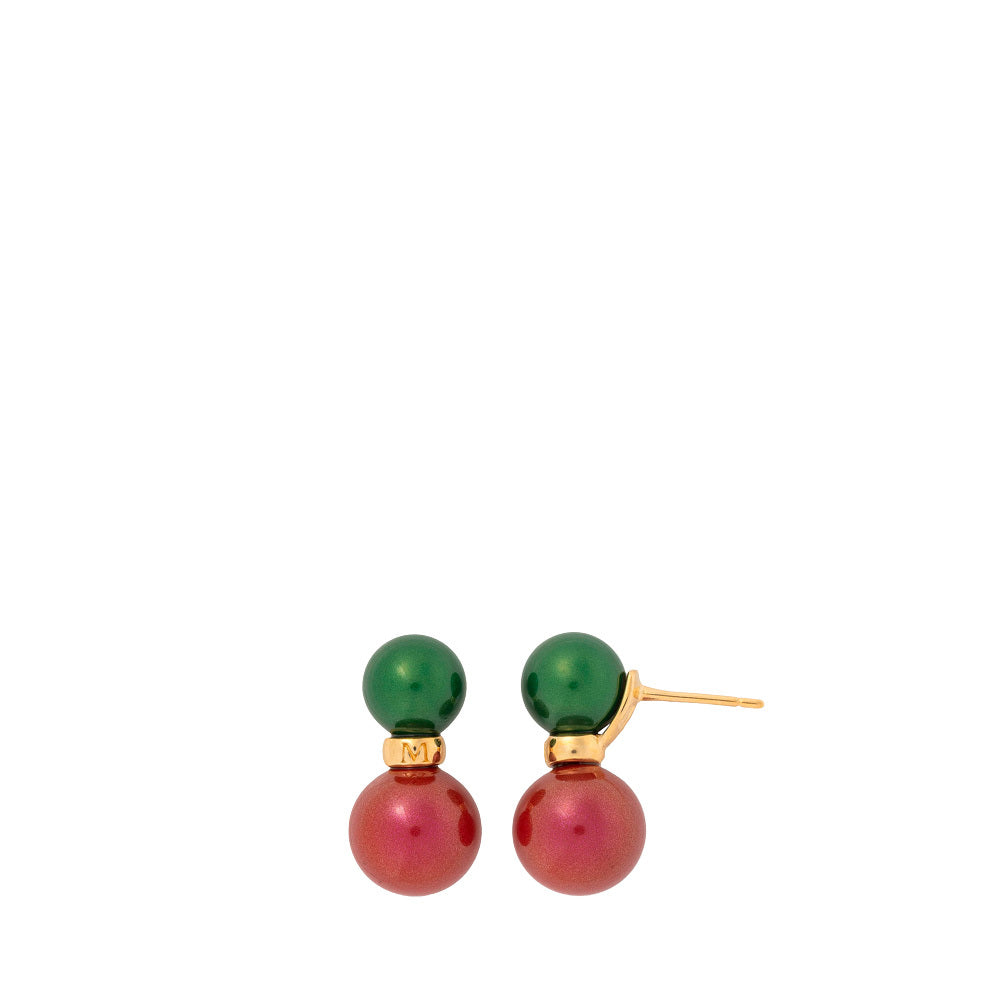 Pendientes Doble Perla Verde y Roja Twins & Triplets en plata