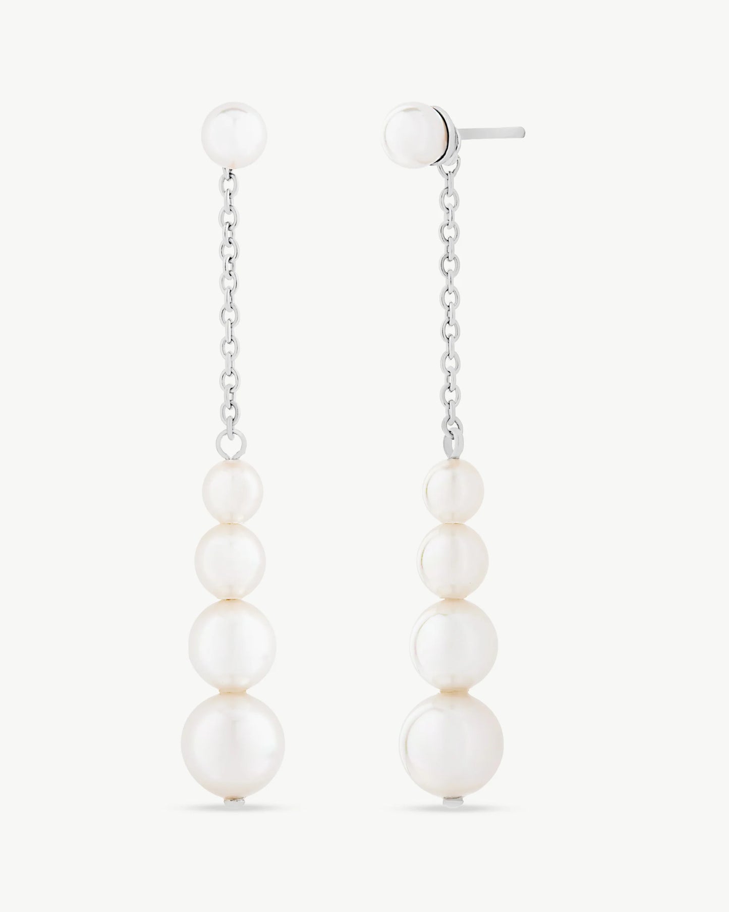 Pendientes Largos Cadena de Plata y Perlas Petit en plata