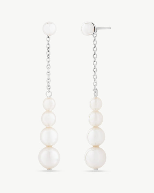 Pendientes Largos Cadena de Plata y Perlas Petit en plata