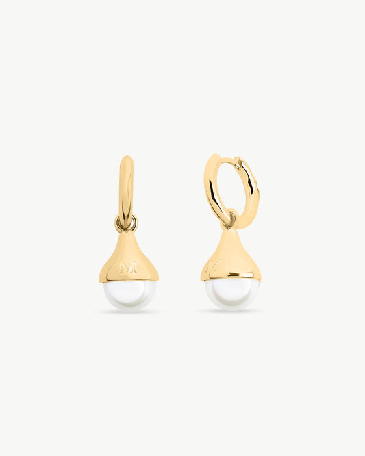 Pendientes Aro y Perla 8mm Dorados Drop en plata