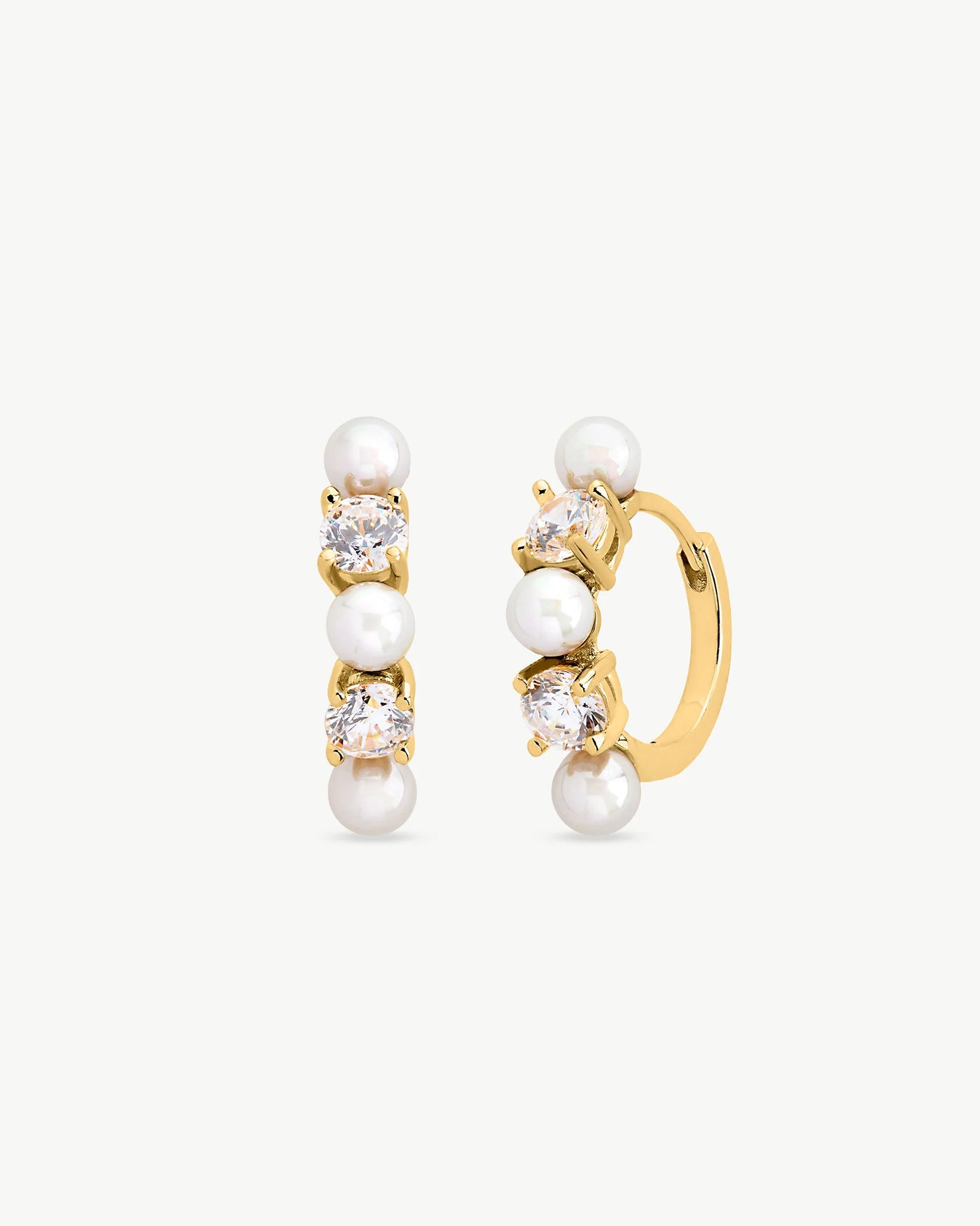 Pendientes Aro con Perlas y Circonitas Dorado Zirconia en plata