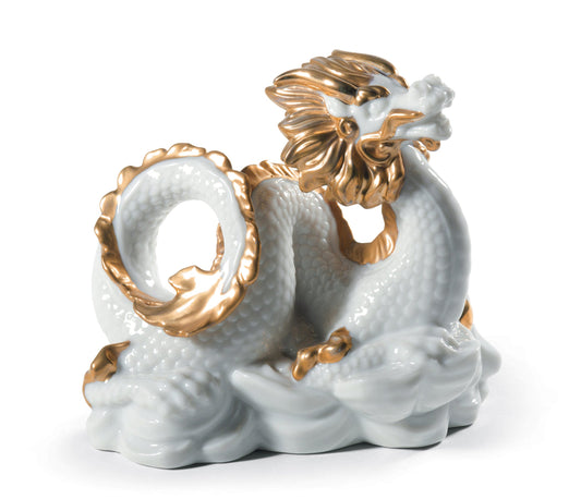 01045130 | Escultura El Dragón. Lustre oro y blanco