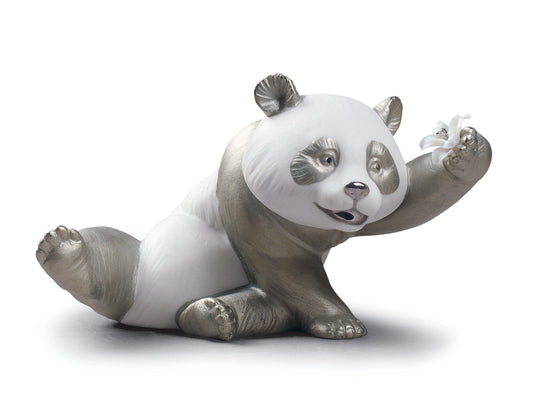 01009091 | Figura oso Panda jovial. Lustre plata