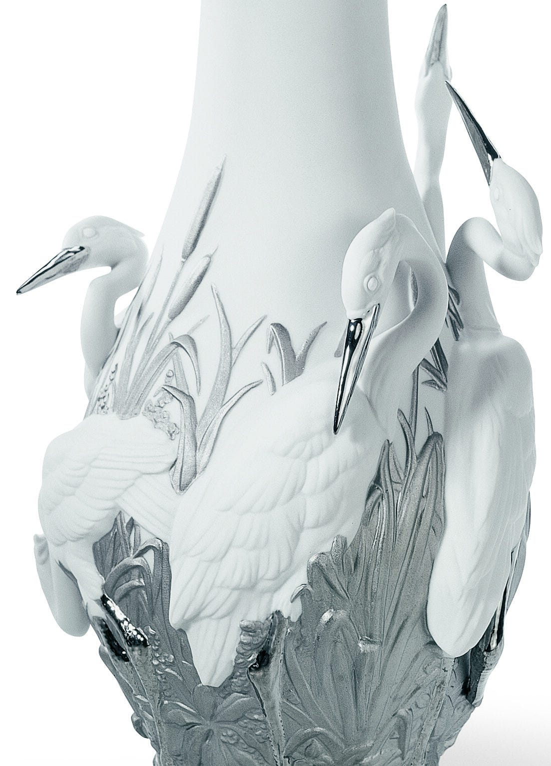 01007053 | Jarrón garzas reales. Lustre plata