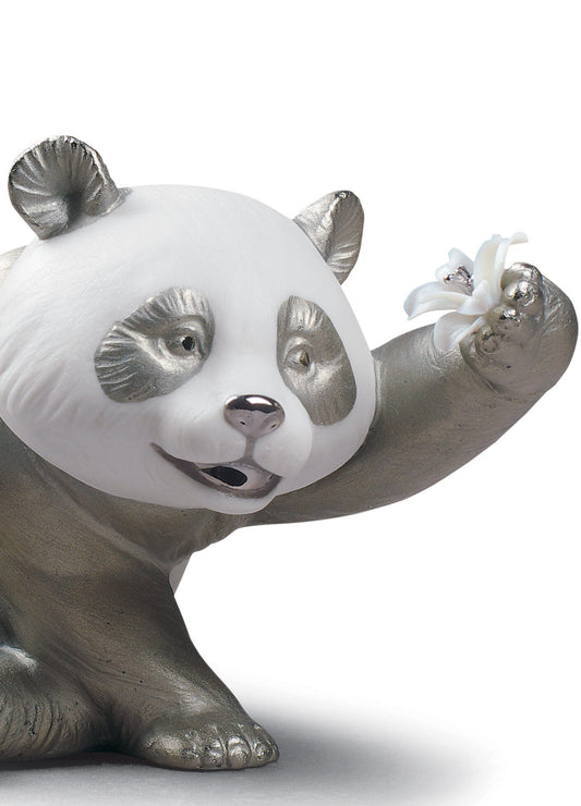 01009091 | Figura oso Panda jovial. Lustre plata