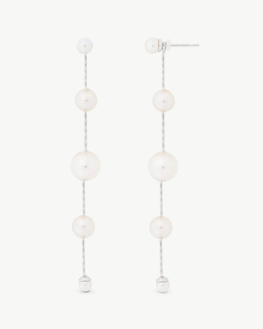 Pendientes Largos con Perlas Dangle en plata