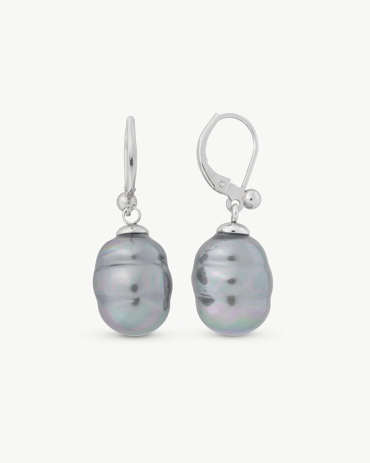 Pendientes Cortos Perla Barroca 12mm Gris Ágora en plata