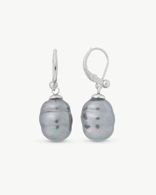 Pendientes Cortos Perla Barroca 12mm Gris Ágora en plata