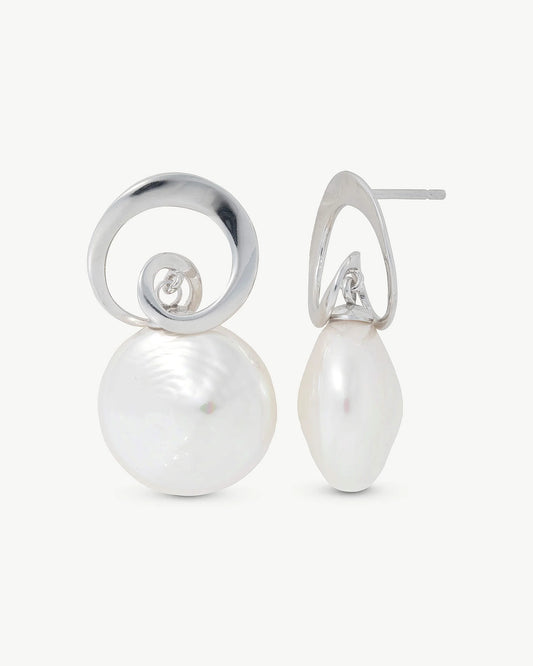 Pendientes Perla Oval 18mm Espiral en plata