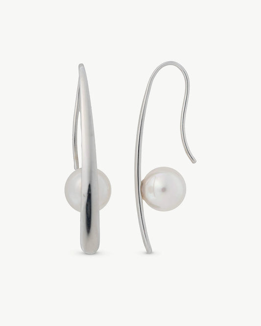 Pendientes Largos Perla Blanca Planet en plata