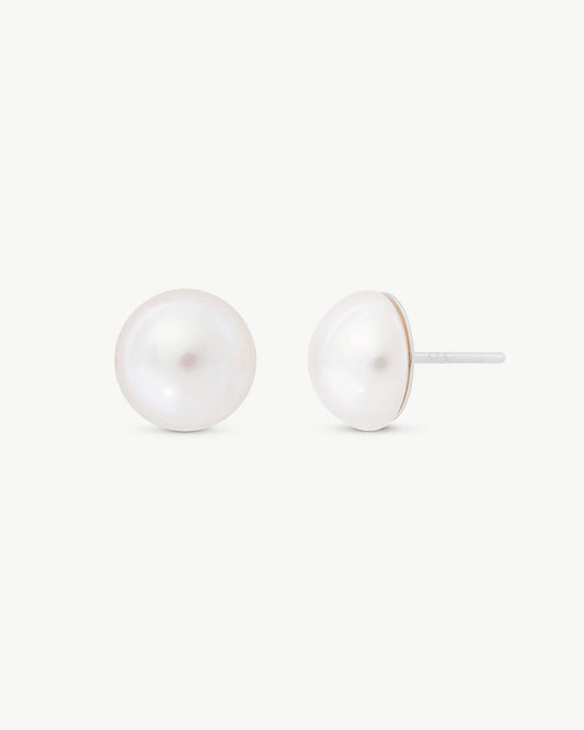 Pendientes Media Perla 8mm Blanca Mabé en plata