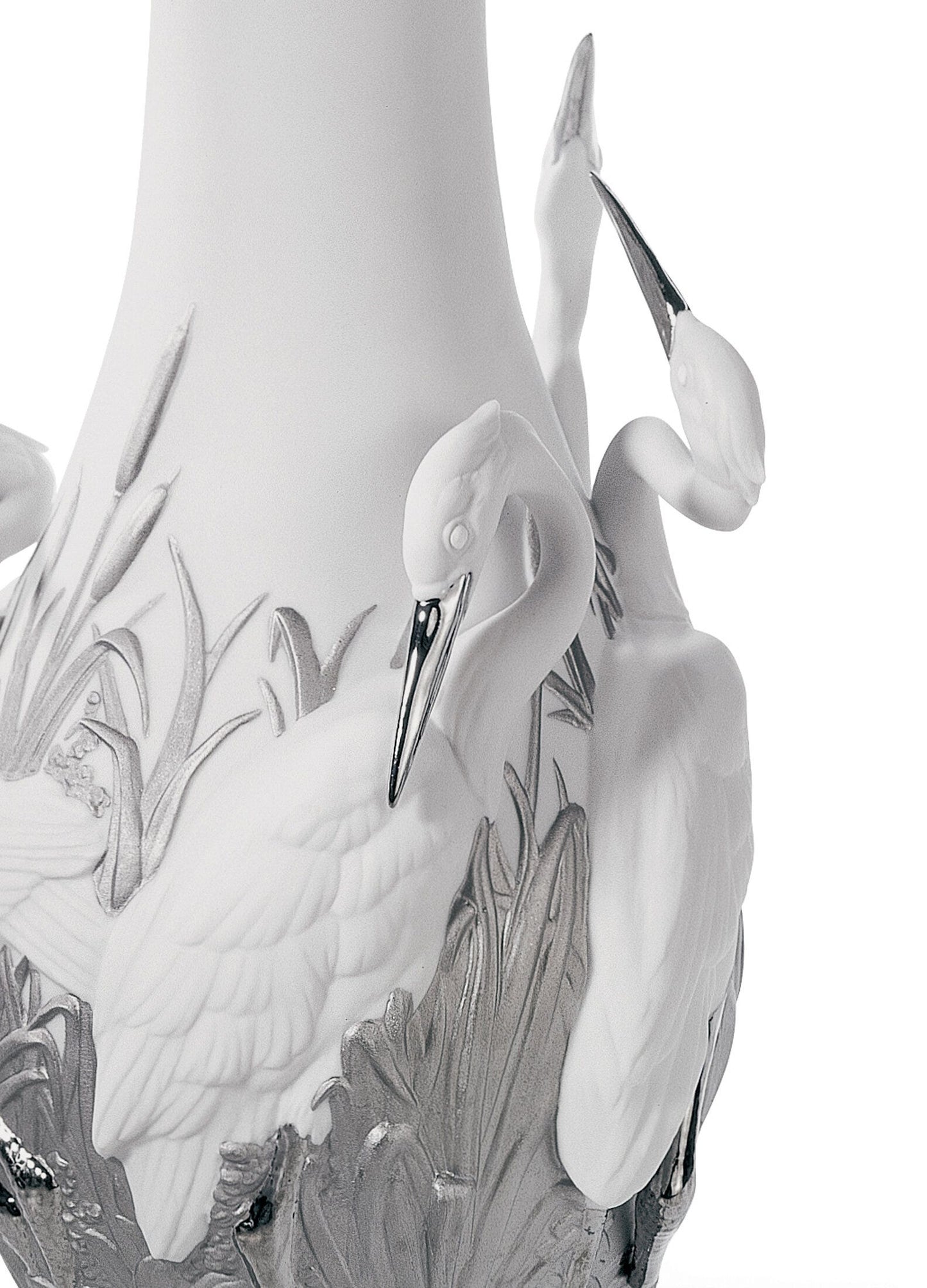 01007053 | Jarrón garzas reales. Lustre plata