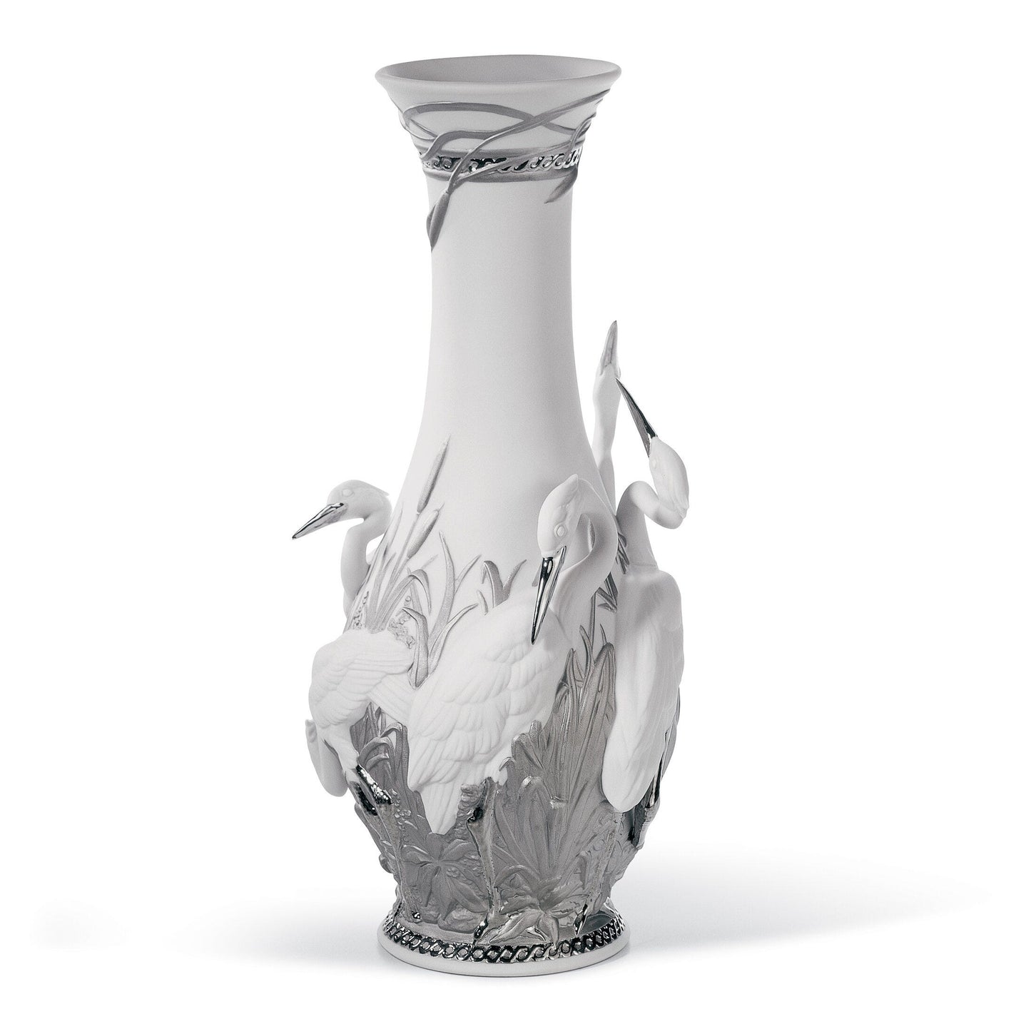 01007053 | Jarrón garzas reales. Lustre plata