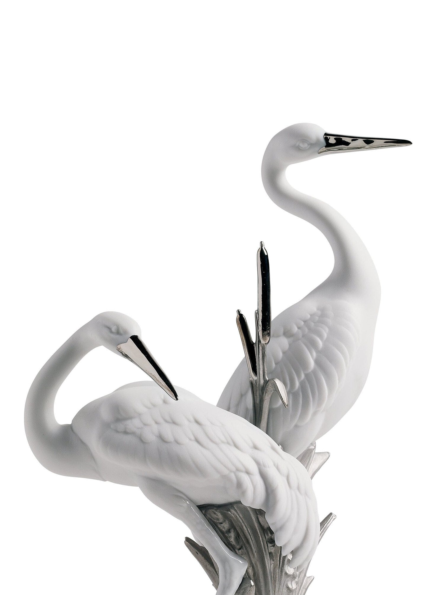 01007104 | Escultura Pareja de grullas airosas. Lustre plata