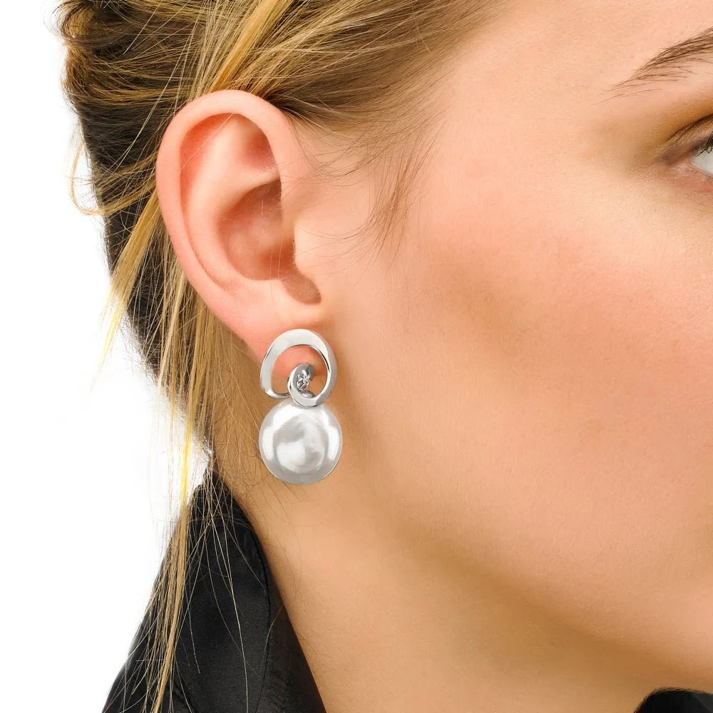 Pendientes Perla Oval 18mm Espiral en plata