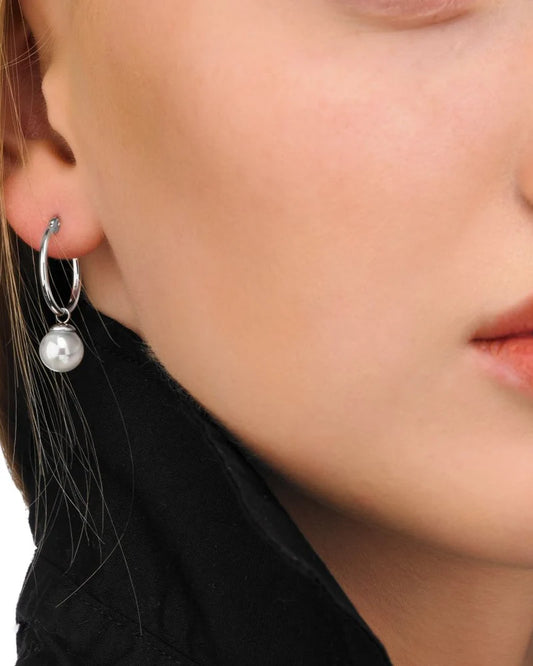 Pendientes Aro y Perla 8mm Chara en plata