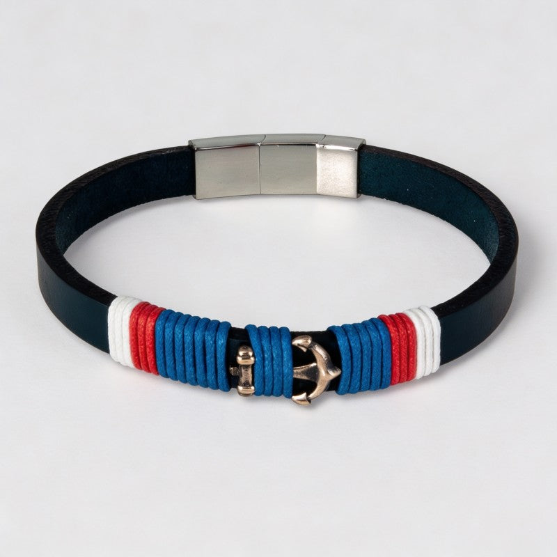 Pulsera "Heathrow" Ancla Nylon Tricolor Azul | Olliver Abbott