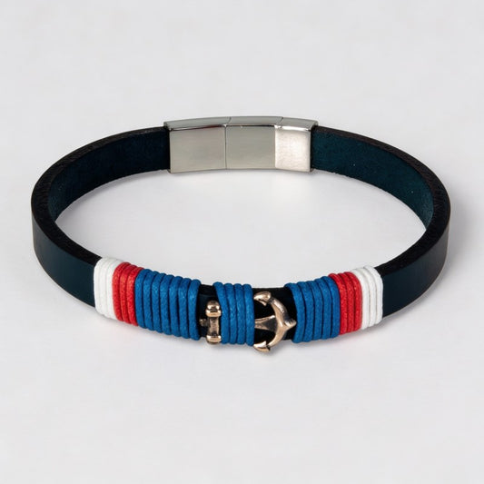Pulsera "Heathrow" Ancla Nylon Tricolor Azul | Olliver Abbott