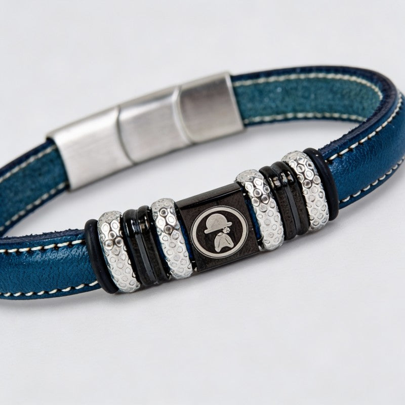 Pulsera "St. Johns" de piel vegana azul con detalle logo | Olliver Abbott