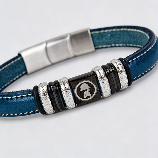 Pulsera "St. Johns" de piel vegana azul con detalle logo | Olliver Abbott