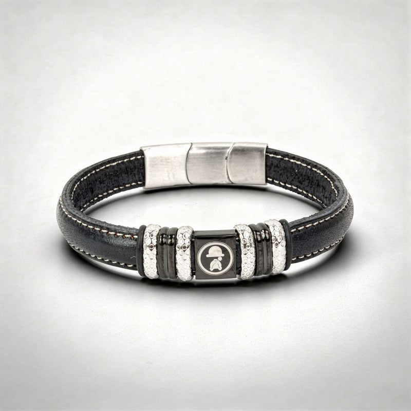 Pulsera "St. Johns" de piel vegana negra con detalle logo | Olliver Abbott