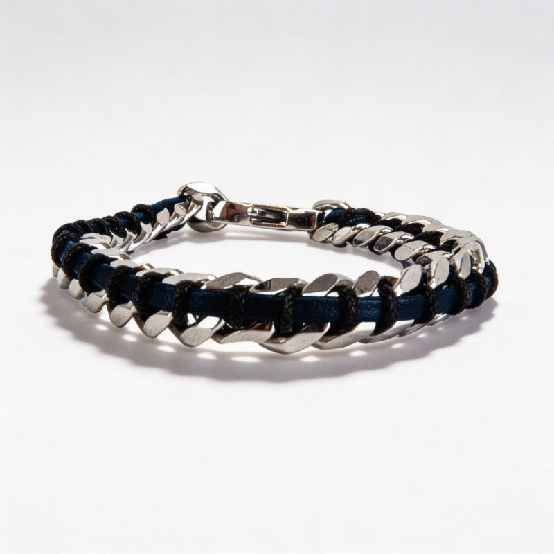 Pulsera "Stratford" Negro Steel Vegan leather | Olliver Abbott