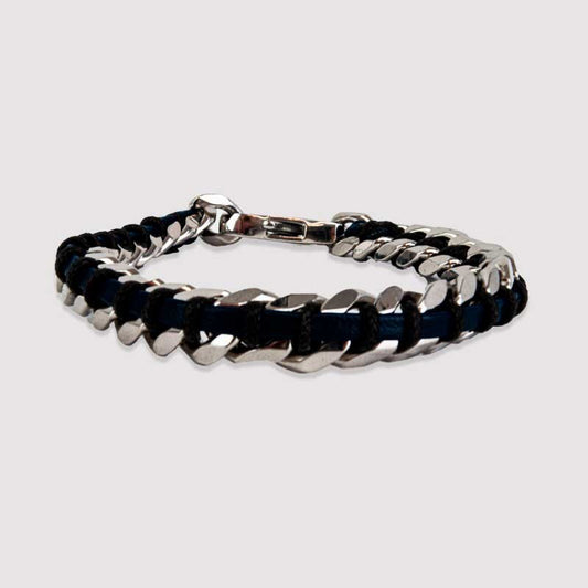 Pulsera "Stratford" Negro Steel Vegan leather | Olliver Abbott